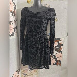 Wild Fable Black Rose Pattern Long Sleeve Dress